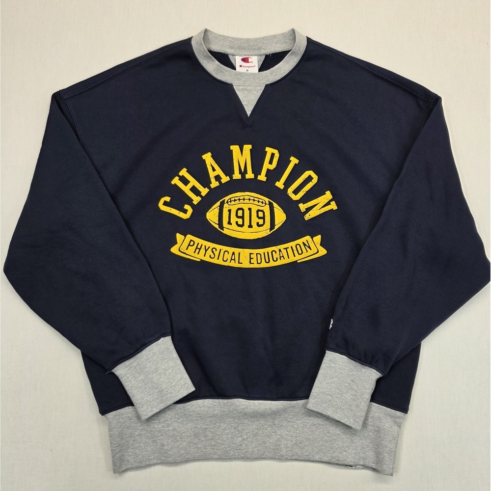 Champion Men's Small Crewneck Sweatshirt Navy Gray 1919 Physical Education Graph - Picture 2 of 12